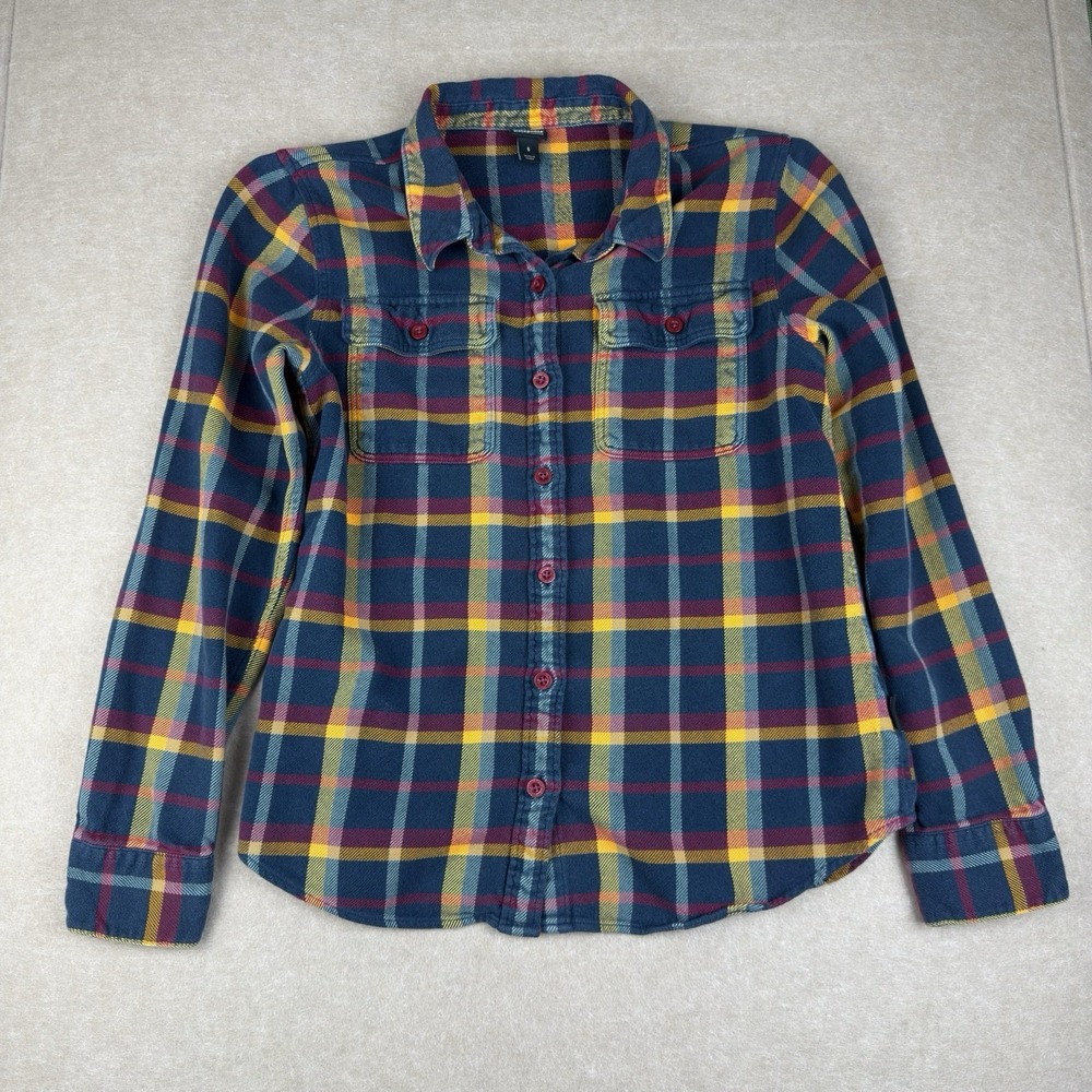 Patagonia Worn Wear S Fjord Flannel Shirt Organic Cotton Navy Gold Burgundy